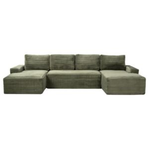 Compressible U-Shaped Sectional Sofa Set,Minimalist Style Modular Sectional Sofa, Corduroy Fabric Cloud Couch For Living Room