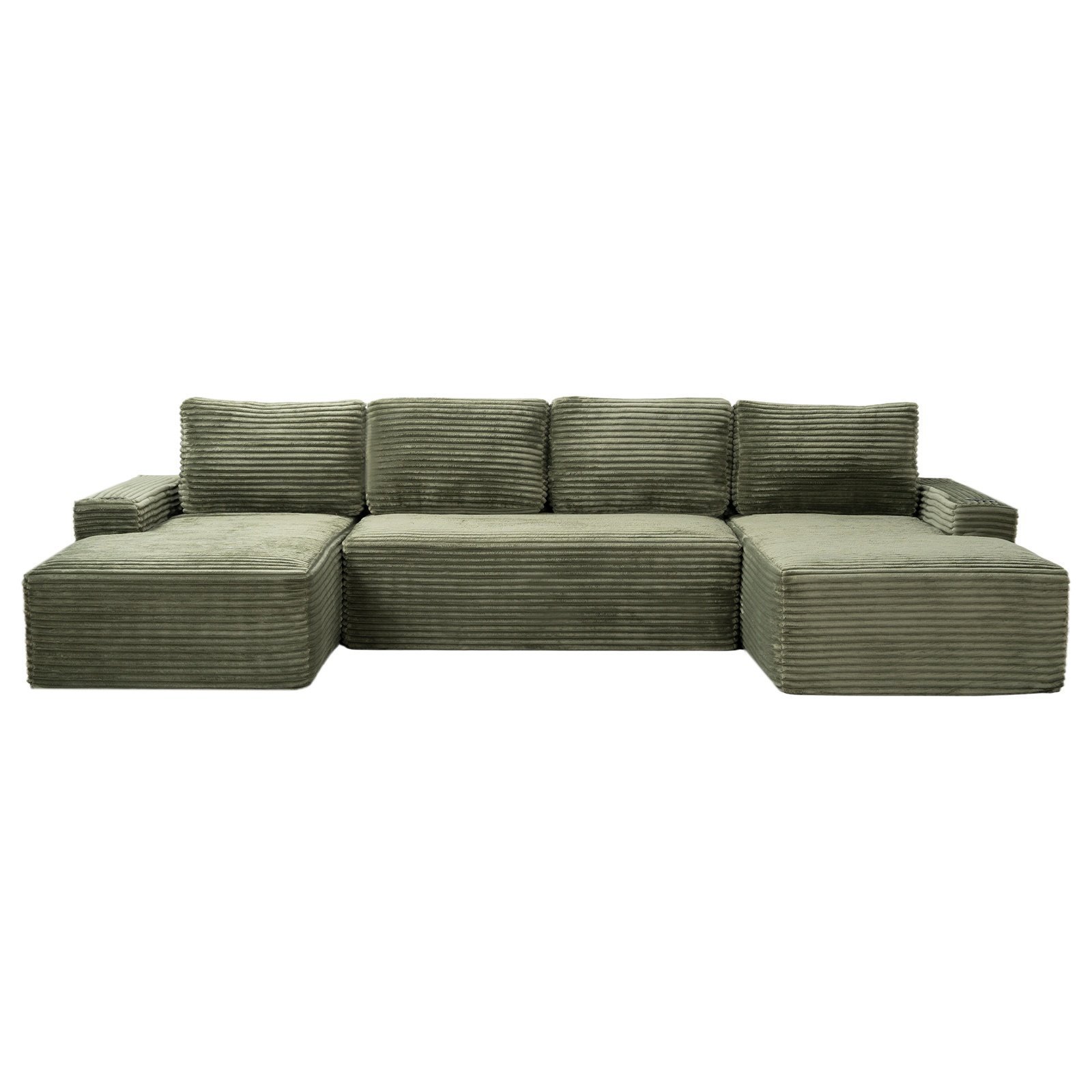 Compressible U-Shaped Sectional Sofa Set,Minimalist Style Modular Sectional Sofa, Corduroy Fabric Cloud Couch For Living Room