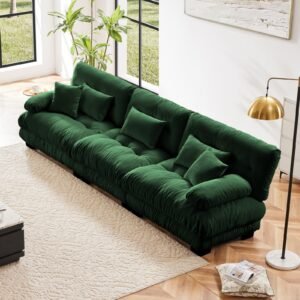 3-Seater Sectional Sofa Modular Deep Seat Sofa Couch , Chenille Sofa Soft Comfy Upholstered Furniture For Living Room, Apartment, Studio, Office,Chenille,Green