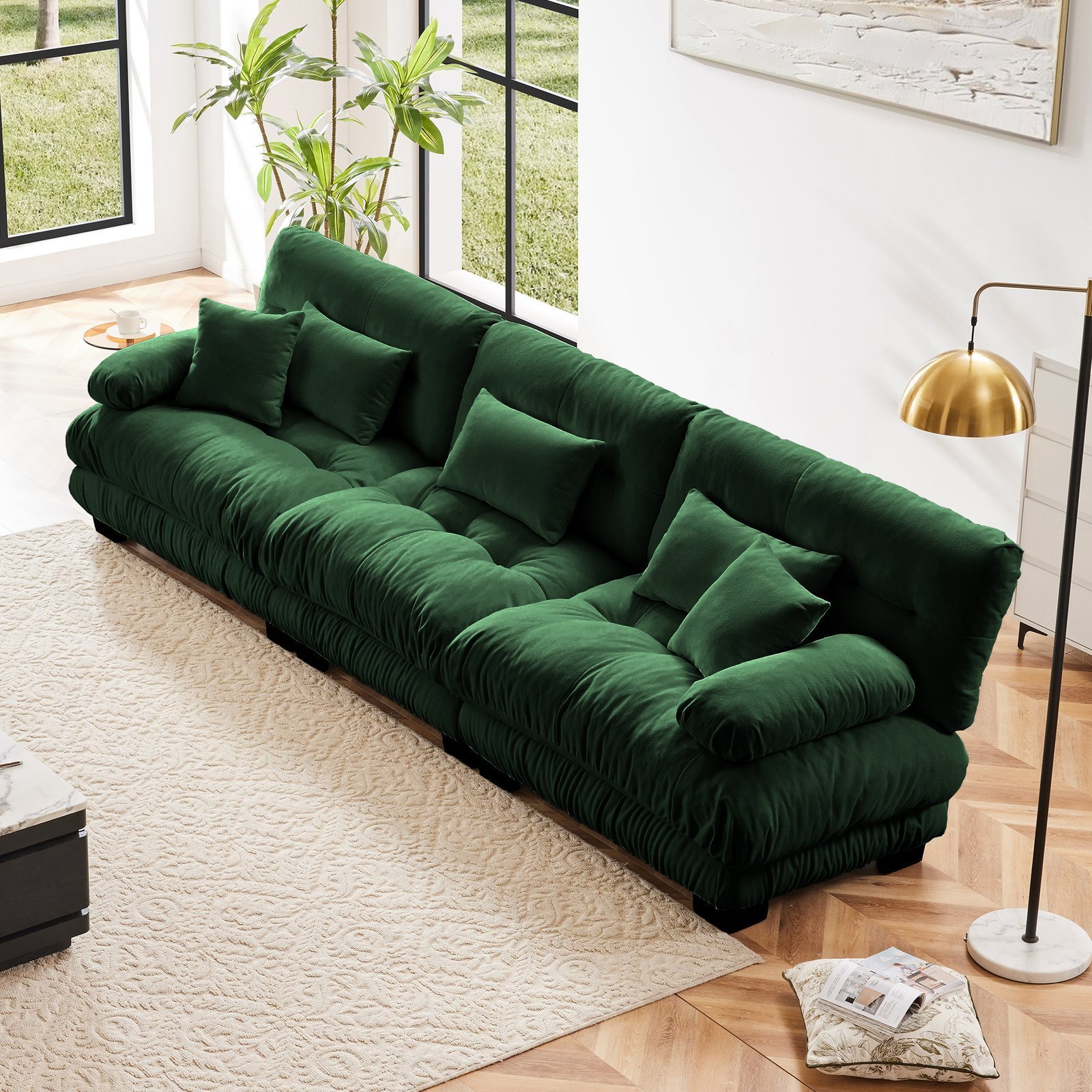 3-Seater Sectional Sofa Modular Deep Seat Sofa Couch , Chenille Sofa Soft Comfy Upholstered Furniture For Living Room, Apartment, Studio, Office,Chenille,Green