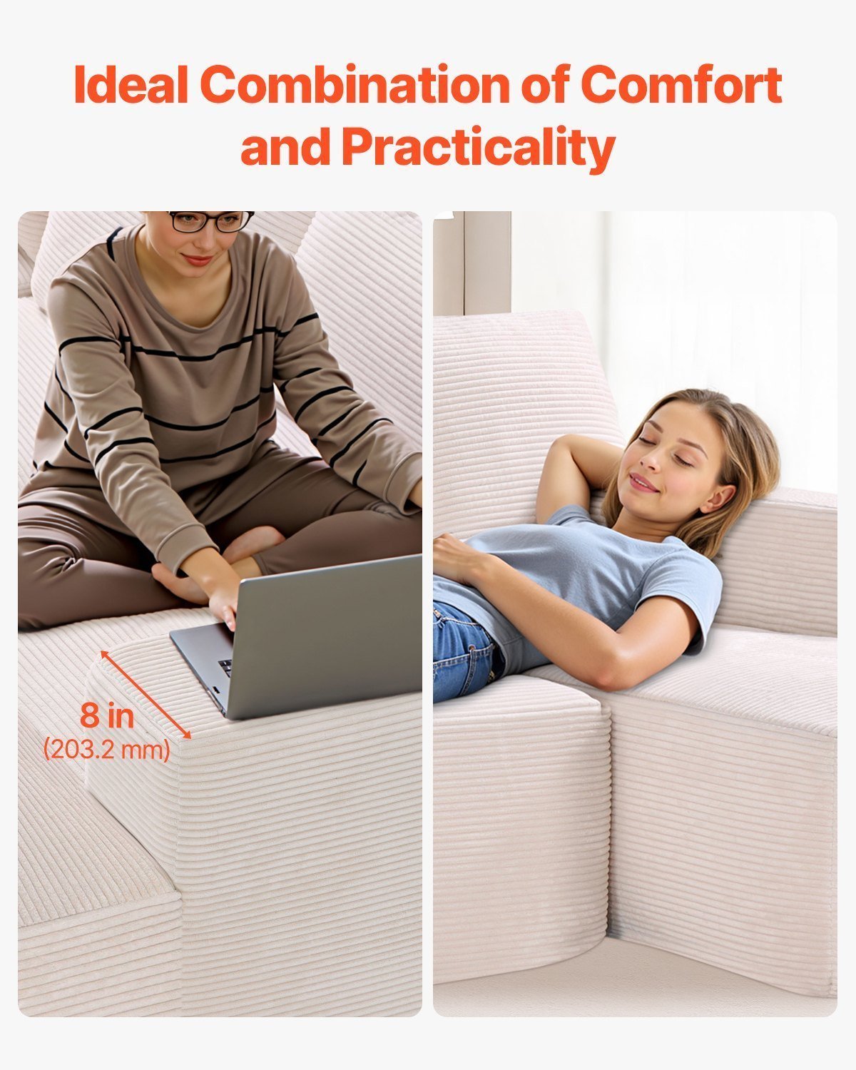 Modular Sectional Sofa, U Shaped Modular Sofa With Chaise, Cloud Sectional Couch With High Rebound Sponge And Density, Upholstered Corduroy Couch With Cushion For Living Room, Bedroom, Beige - Image 5