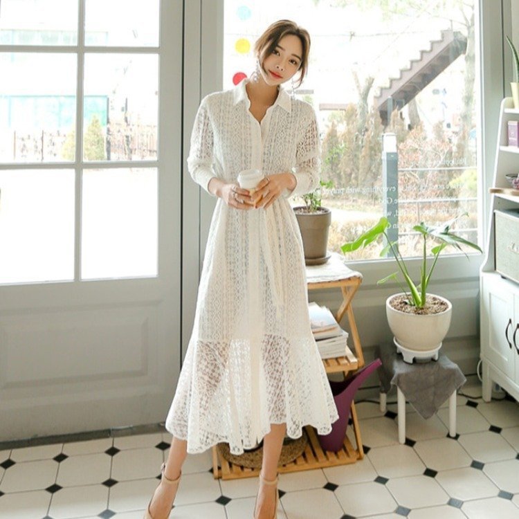 Early Autumn Pure Color Shirt-style Lace Fish - Image 2