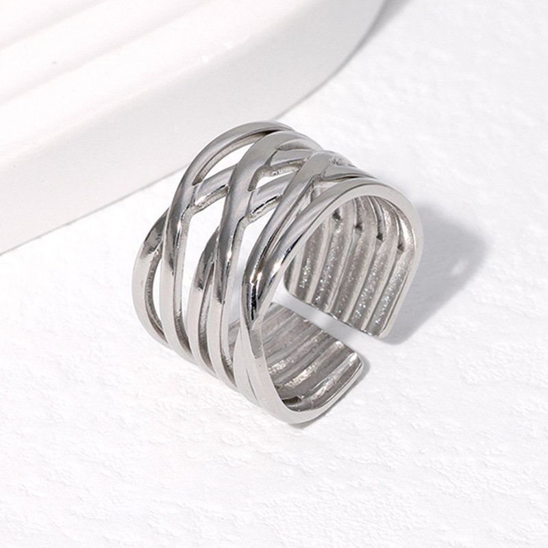 Cross-border Fashion Geometric Line Titanium Steel Ring - Image 4