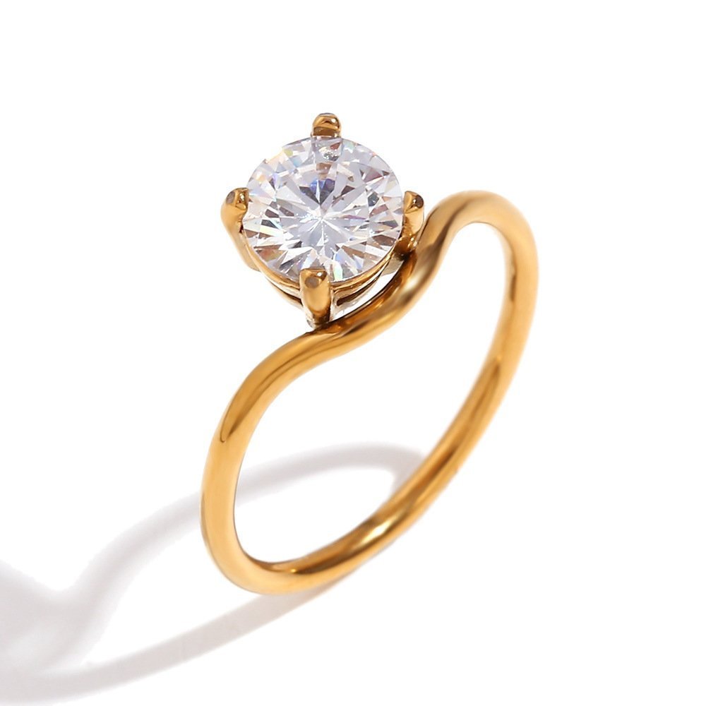 Geometric Plain Band Ring With Zirconia Wave Design - Image 8