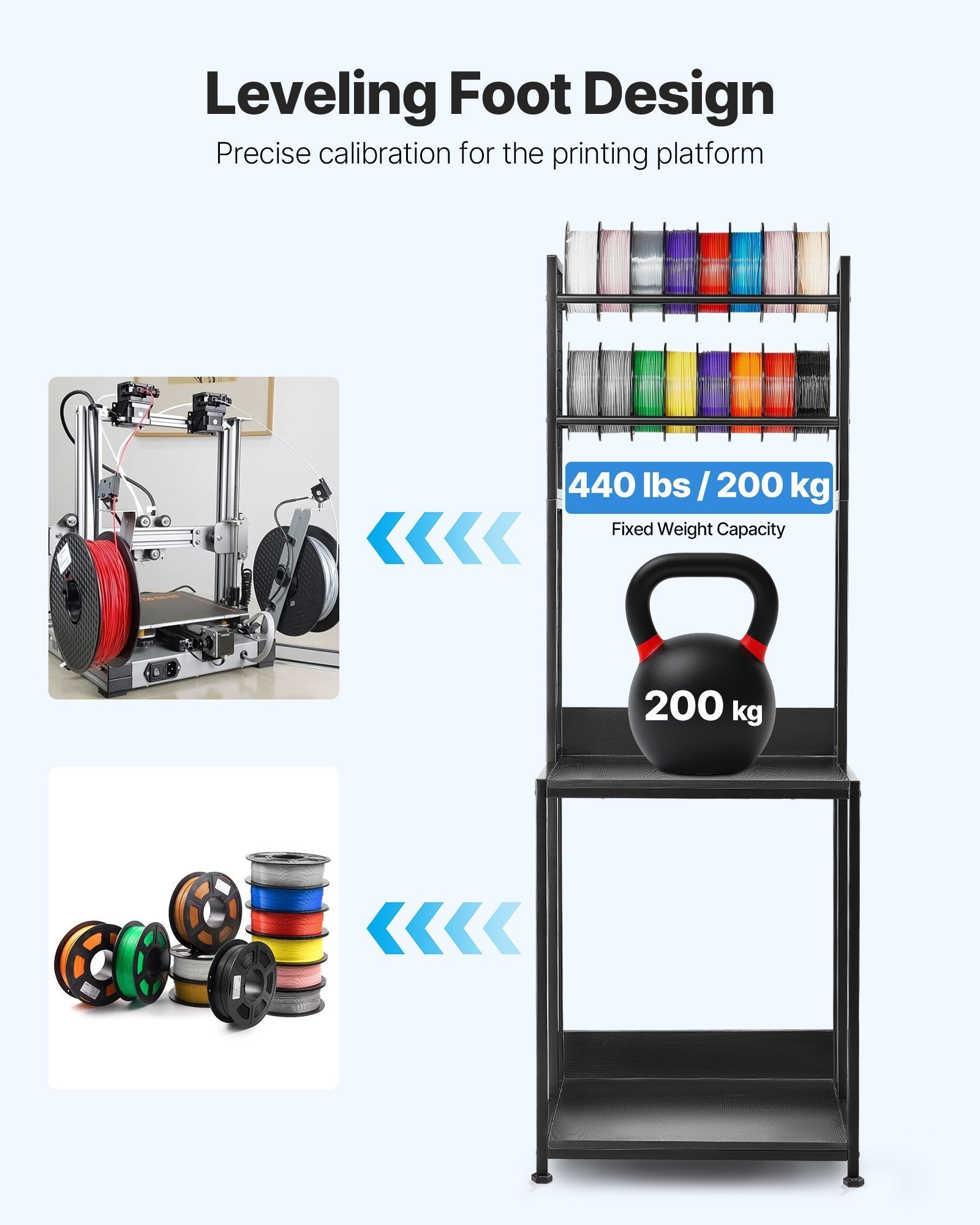 3D Printer Filament Storage Rack, 4-Tier 3D Printer Stand With Filament Storage, Spools Holder Racks Cart With Wheels, Filaments Organzied For 3D Printing Station, Office, Workshop (Shelf Only) - Image 5