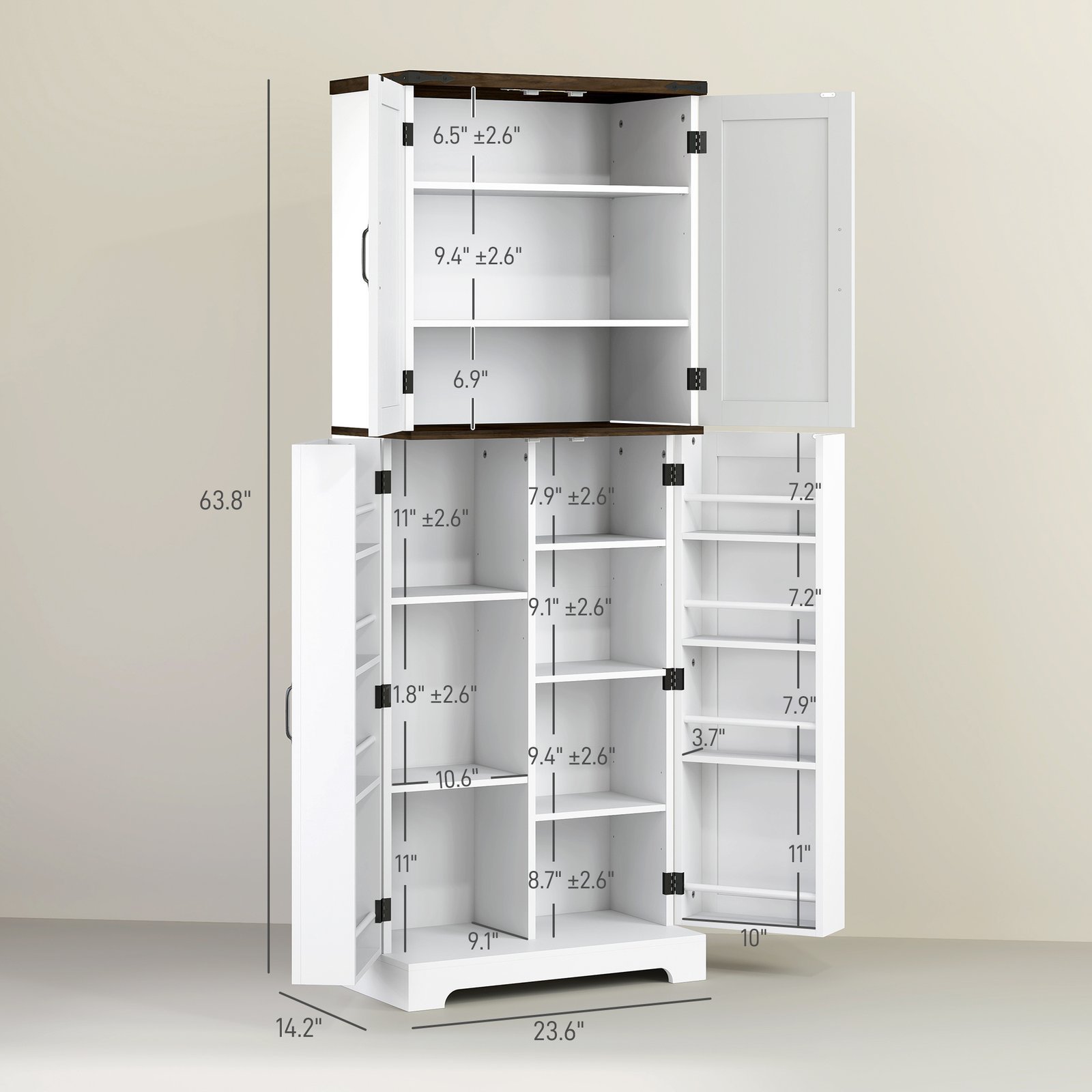 64" Tall Kitchen Pantry Cabinet With Motion Sensor Light, Spice Racks And Adjustable Shelves, White - Image 4
