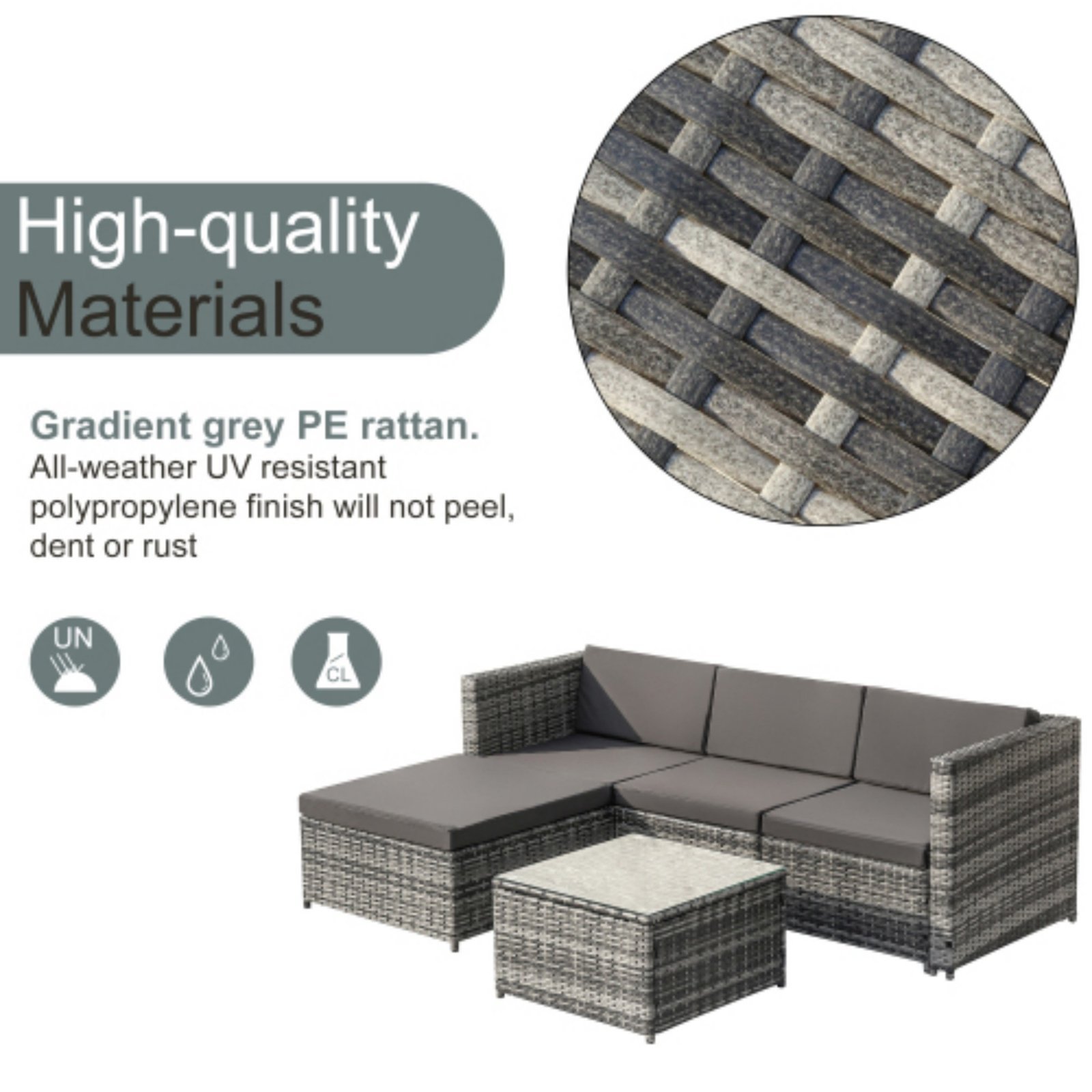 Garden Corner Sofa Rattan Garden Furniture Patio Set Garden Entertaining Set Garden Rattan Furniture Lounge Set,Grey - Image 5