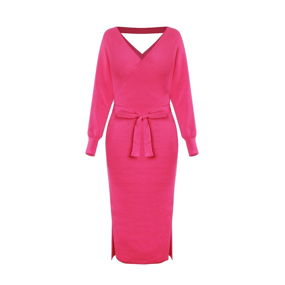 The Autumn And Winter Knitted Dress Slim Double V-Neck Sweater Skirt Can Be Used As A Cross-Border Amazon Product - Image 7