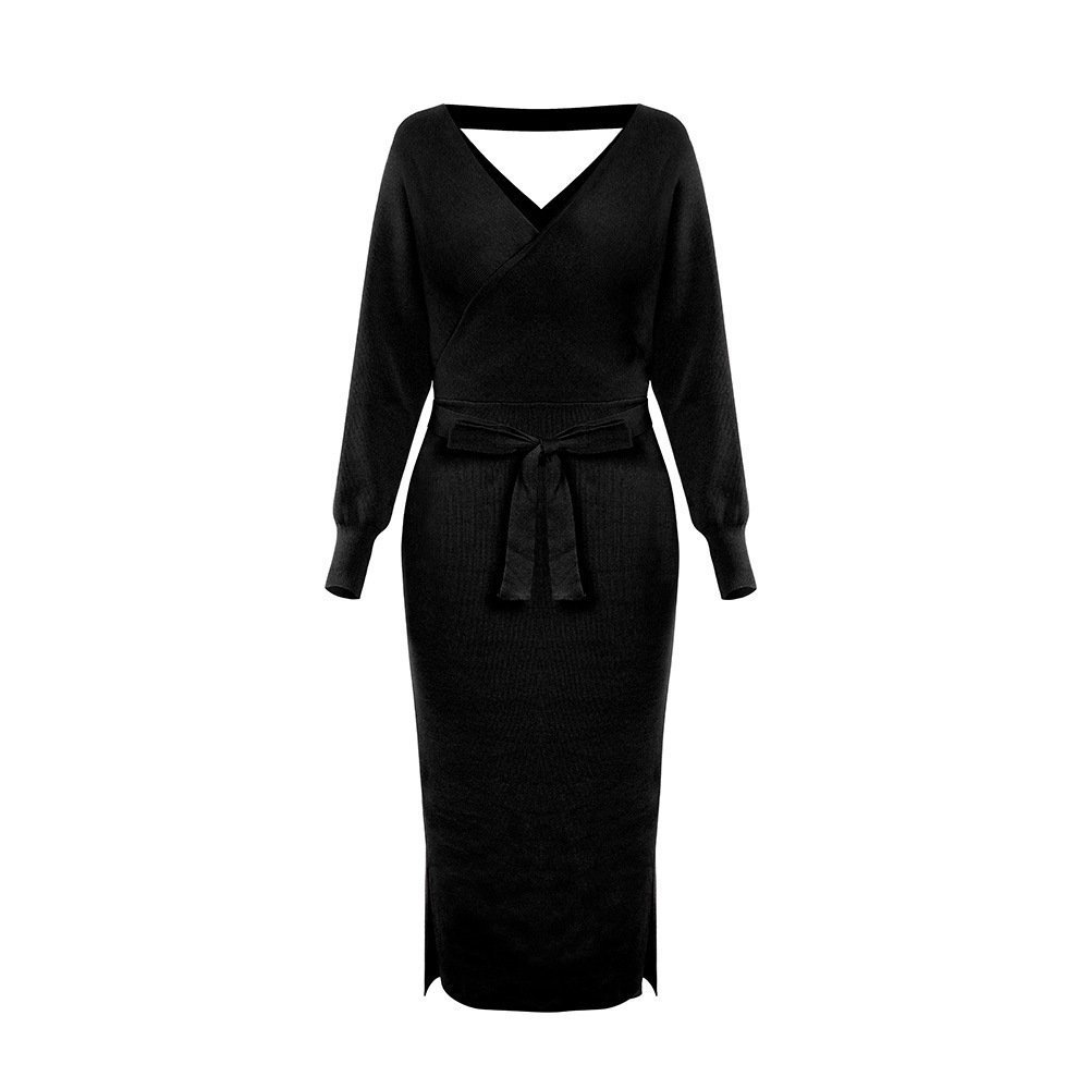The Autumn And Winter Knitted Dress Slim Double V-Neck Sweater Skirt Can Be Used As A Cross-Border Amazon Product - Image 5