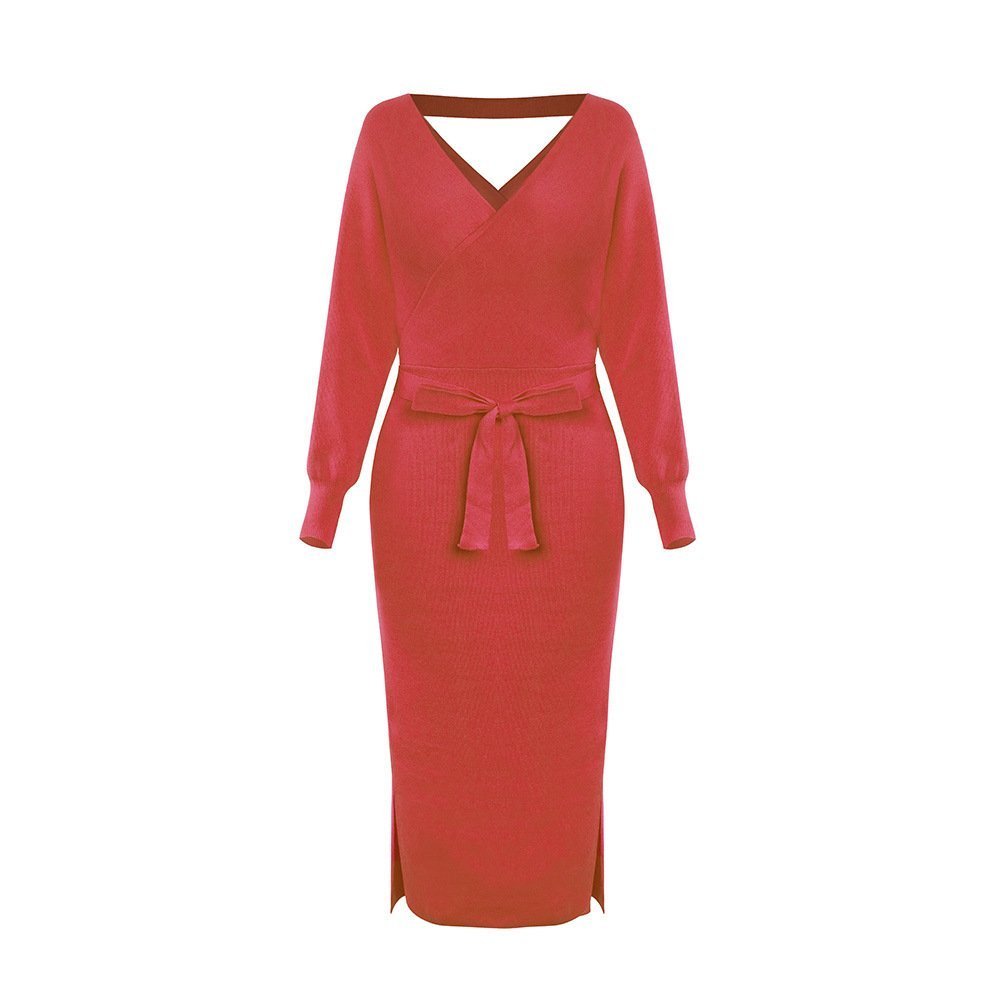 The Autumn And Winter Knitted Dress Slim Double V-Neck Sweater Skirt Can Be Used As A Cross-Border Amazon Product - Image 8