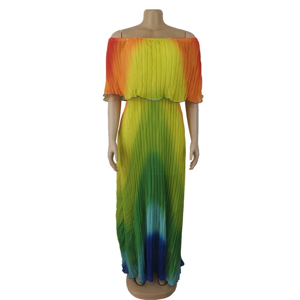 Summer Gradient Pleated European And American Sexy Dress - Image 2