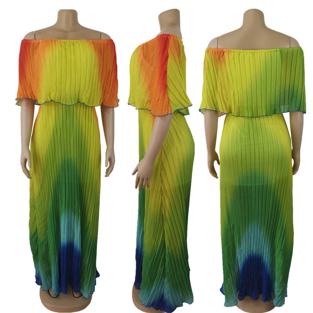 Summer Gradient Pleated European And American Sexy Dress - Image 3