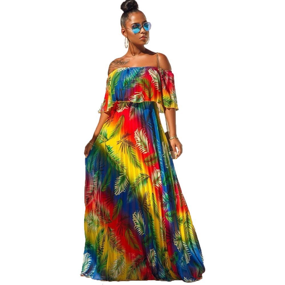 Summer Gradient Pleated European And American Sexy Dress