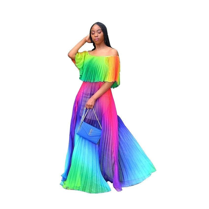 Summer Gradient Pleated European And American Sexy Dress - Image 4