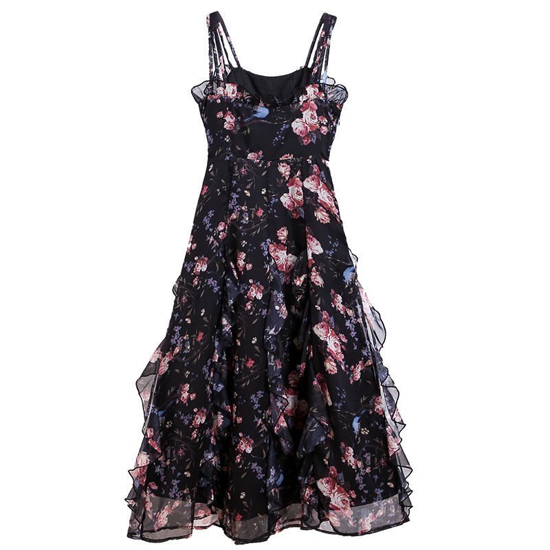Printed A-line Skirt Summer Temperament Was Thin Suspender Skirt - Image 2
