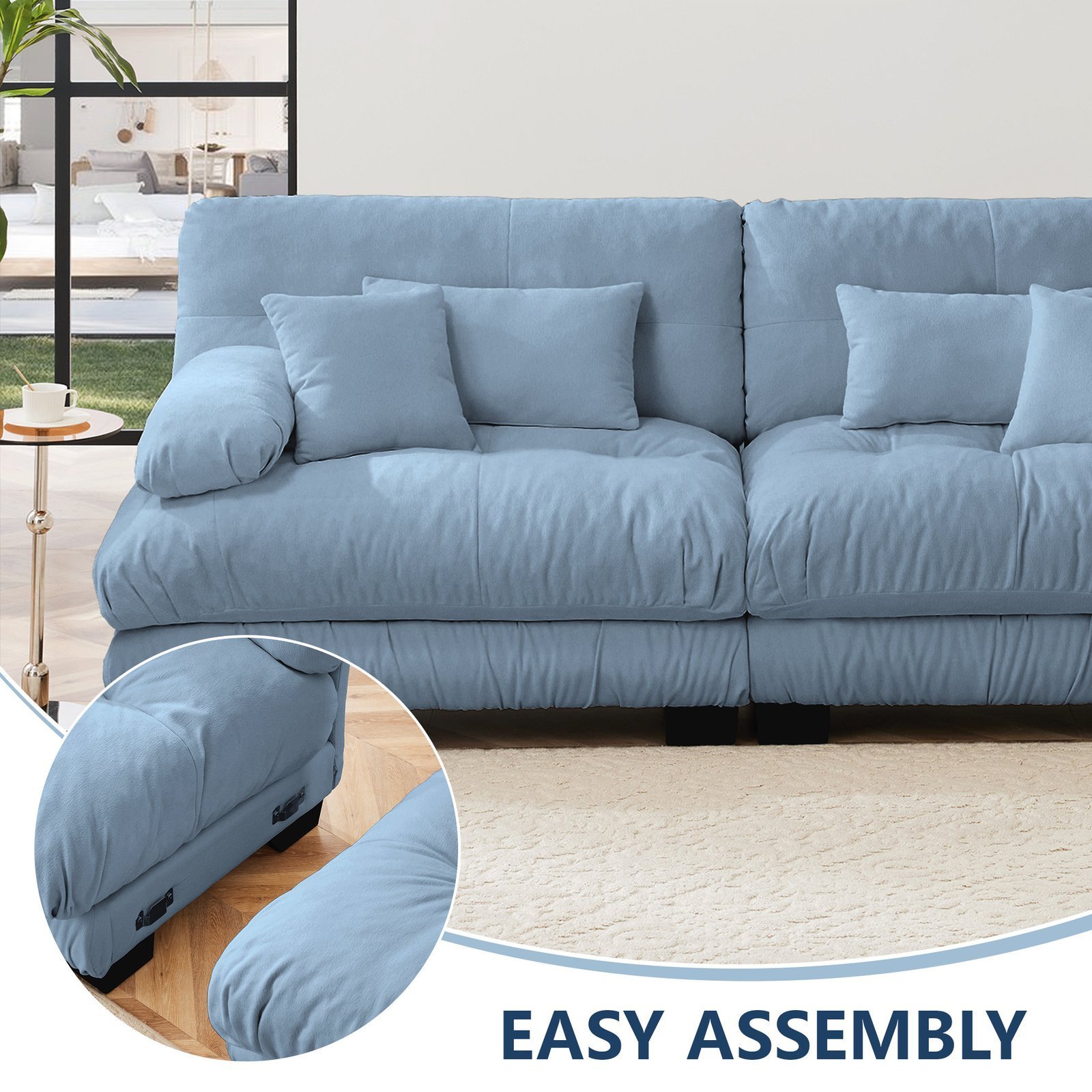 Luxury Modular Sectional Sofa Couch - Oversized U Shaped Cloud Couch For Living Room,Deep Seat Sofa Couch With 2 Ottomans ,Chenille Blue - Image 5