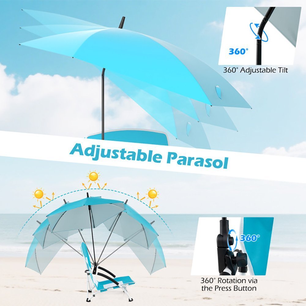 Beach Umbrella Chair For Adults With Adjustable Parasol UPF 50 Tear-proof 600D Oxford Fabric With PVC - Image 8