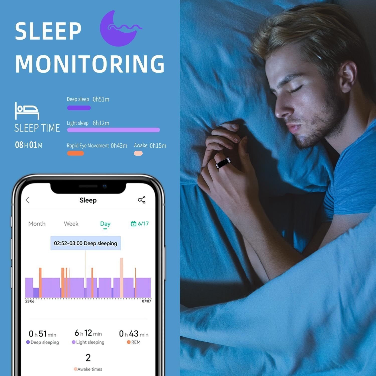Smart Ring Health Tracker - Fitness Sleep Heart Rate Blood Oxygen Tracker Smart Ring For Men And Women,IP68 Waterproof Level Bluetooth Fitness Tracker Rings Family Care - Image 4