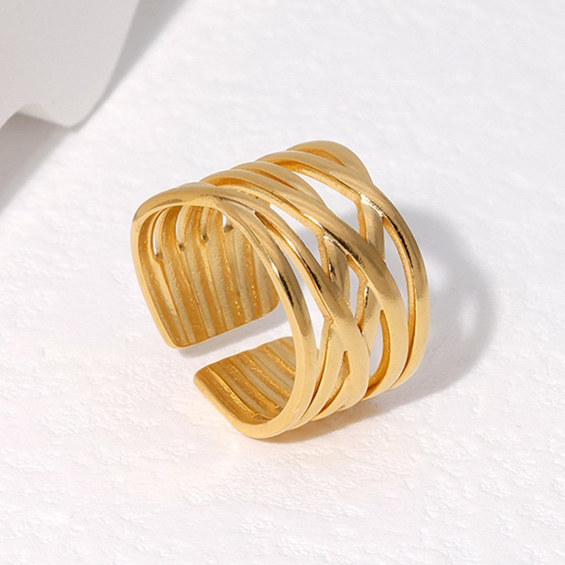 Cross-border Fashion Geometric Line Titanium Steel Ring - Image 2