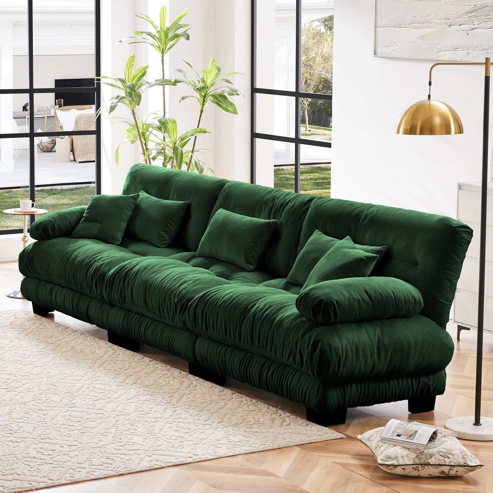 3-Seater Sectional Sofa Modular Deep Seat Sofa Couch , Chenille Sofa Soft Comfy Upholstered Furniture For Living Room, Apartment, Studio, Office,Chenille,Green - Image 2