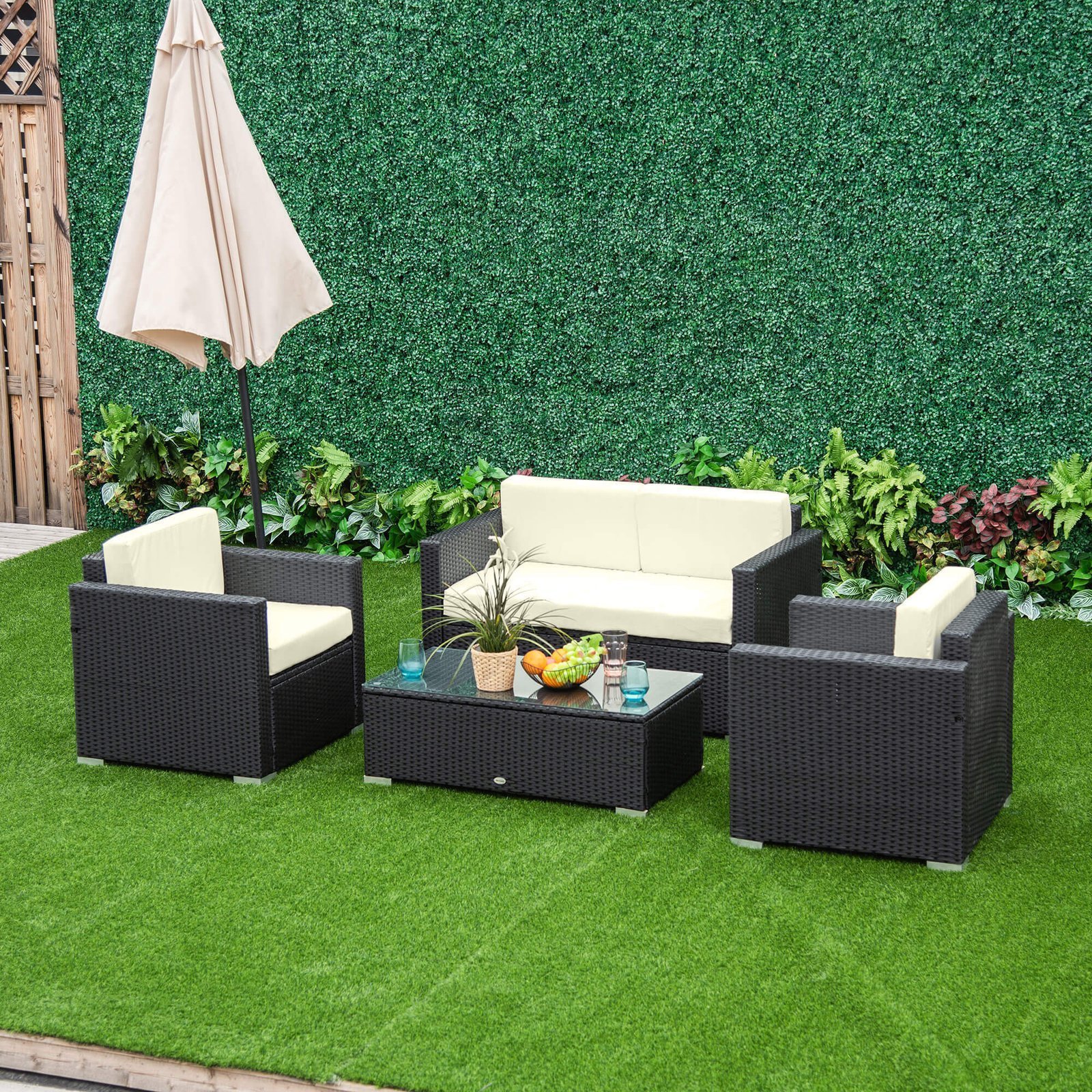 4-Seater Rattan Sofa Set Garden Rattan Furniture Wicker Steel Chair Seat Furniture Patio Rattan Garden Sofa Black - Image 4