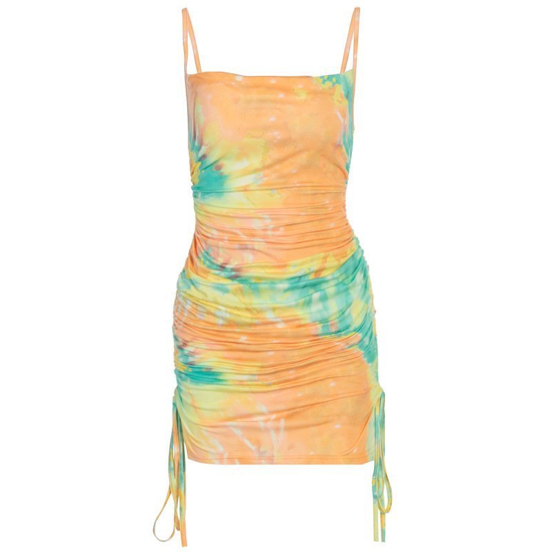 European And American Personality Fashion Drawstring Sling Dress Women Autumn And Winter Print - Image 5