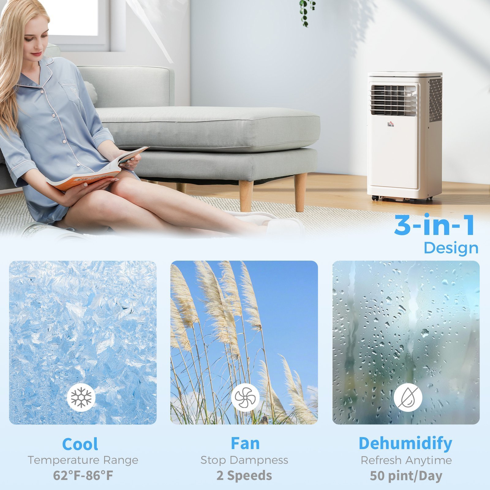 8,000 BTU Portable AC Unit for Apartment , Compact, Movable & Evaporative Cooler for Small Spaces, White - Image 5
