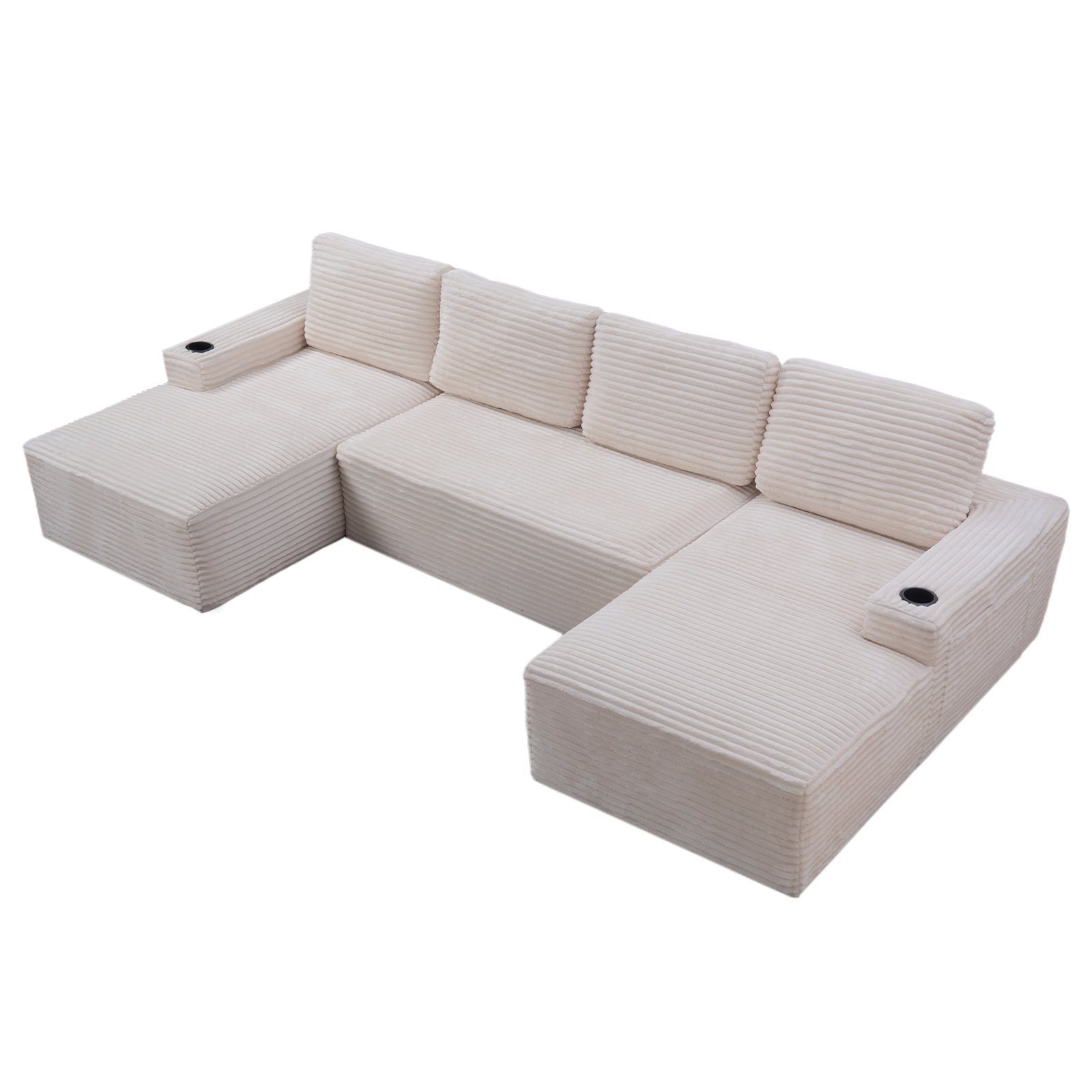 Compressible U-Shaped Sectional Sofa Set,Minimalist Style Modular Sectional Sofa, Corduroy Fabric Cloud Couch For Living Room - Image 3