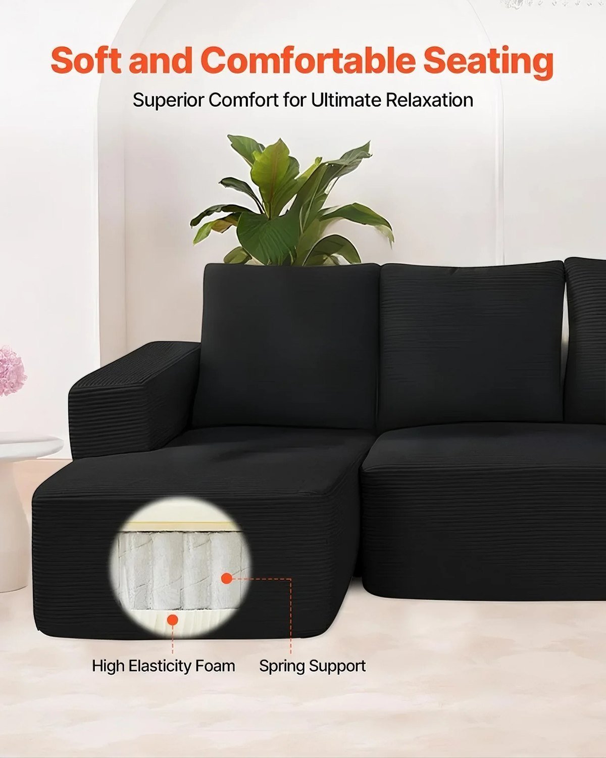 Modular Sectional Sofa, L Shaped Modular Sofa With Chaise, Cloud Sectional Couch With High Rebound Sponge And Density, Upholstered Corduroy Couch With Cushion For Living Room, Bedroom, Black - Image 4