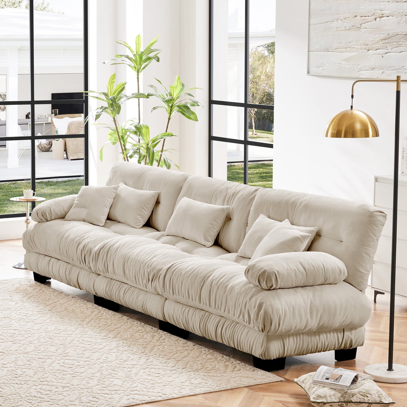 3-Seater Sectional Sofa Modular Deep Seat Sofa Couch , Chenille Sofa Soft Comfy Upholstered Furniture For Living Room, Apartment, Studio, Office,Chenille Light Coffee - Image 3