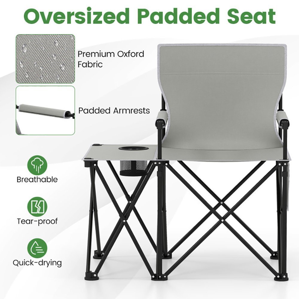 Oversized Camping Chair With Side Table And 2 Storage Pockets PU Coated Oxford Cloth For Camping, RV Trip Or Family Travel - Image 10