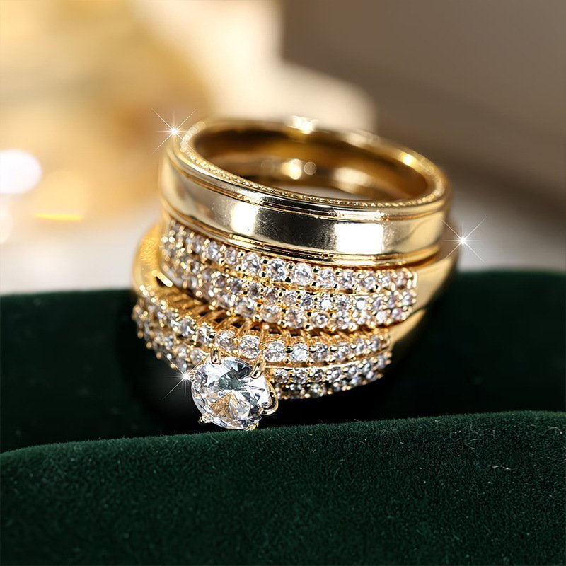 Womens Fashion Zircon-Inlaid Ring Set Of 3 - Image 5
