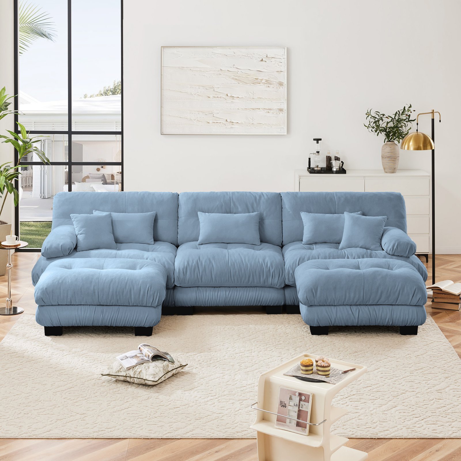 Luxury Modular Sectional Sofa Couch - Oversized U Shaped Cloud Couch For Living Room,Deep Seat Sofa Couch With 2 Ottomans ,Chenille Blue - Image 4