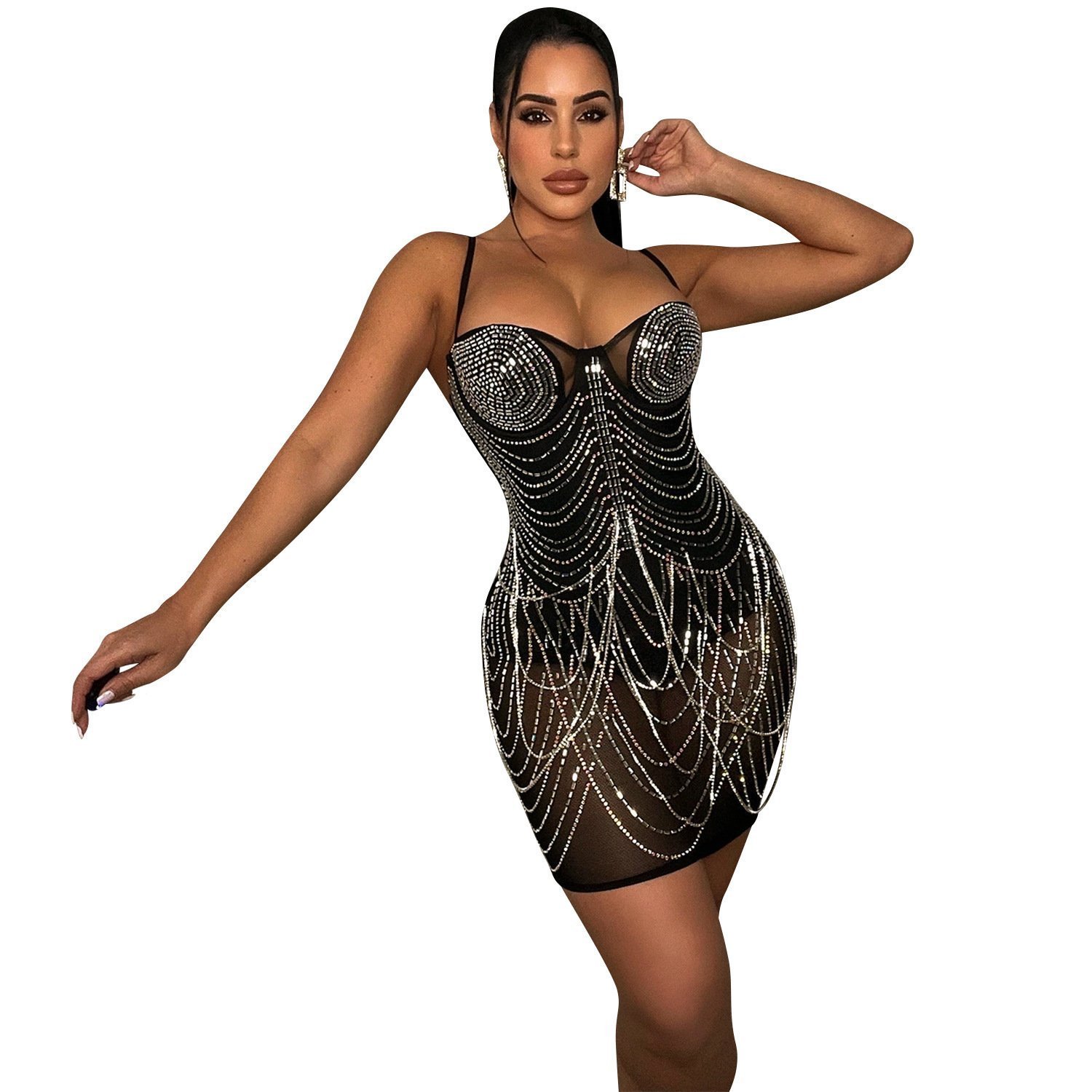 Fashion Hot Drill Perspective Sling Dress Women - Image 3
