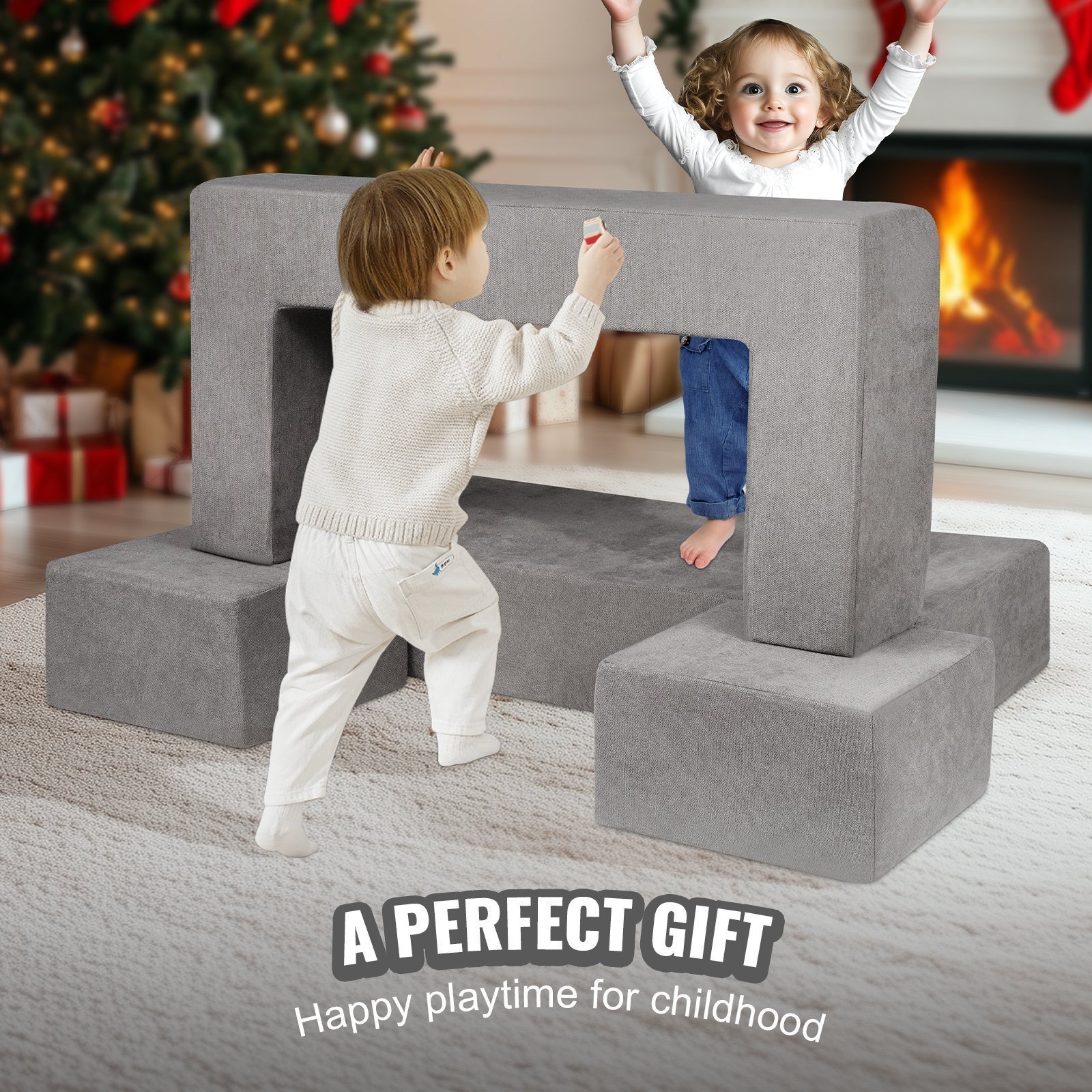 Kids Couch, 4Pcs Modular Kids Play Couch, Toddler Couch Sofa Bed, Kids Chair Seat Playroom Furniture, Child Sectional Sofa With Removable Cover For Kids Girls & Boys, Grey - Image 5