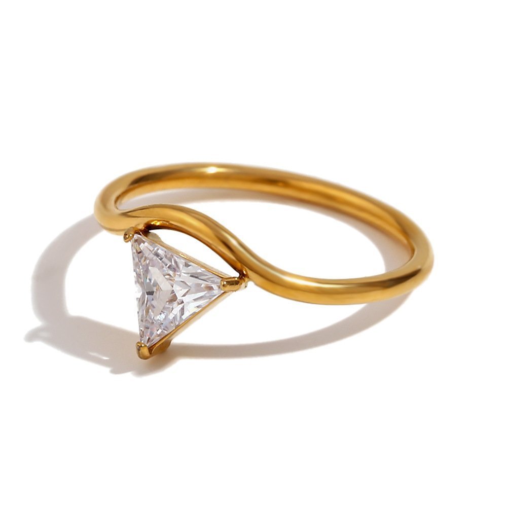 Geometric Plain Band Ring With Zirconia Wave Design - Image 2