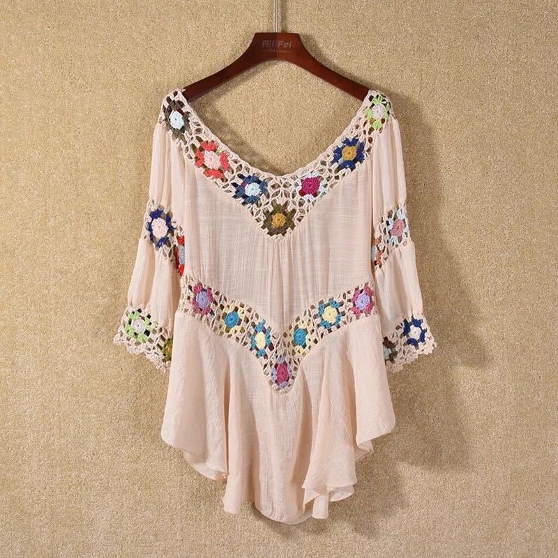 Amazon AliExpress Hot Selling Product Boho Hollow Out Hand Crocheting Flower Bikini Loose Beach Cover-up - Image 5