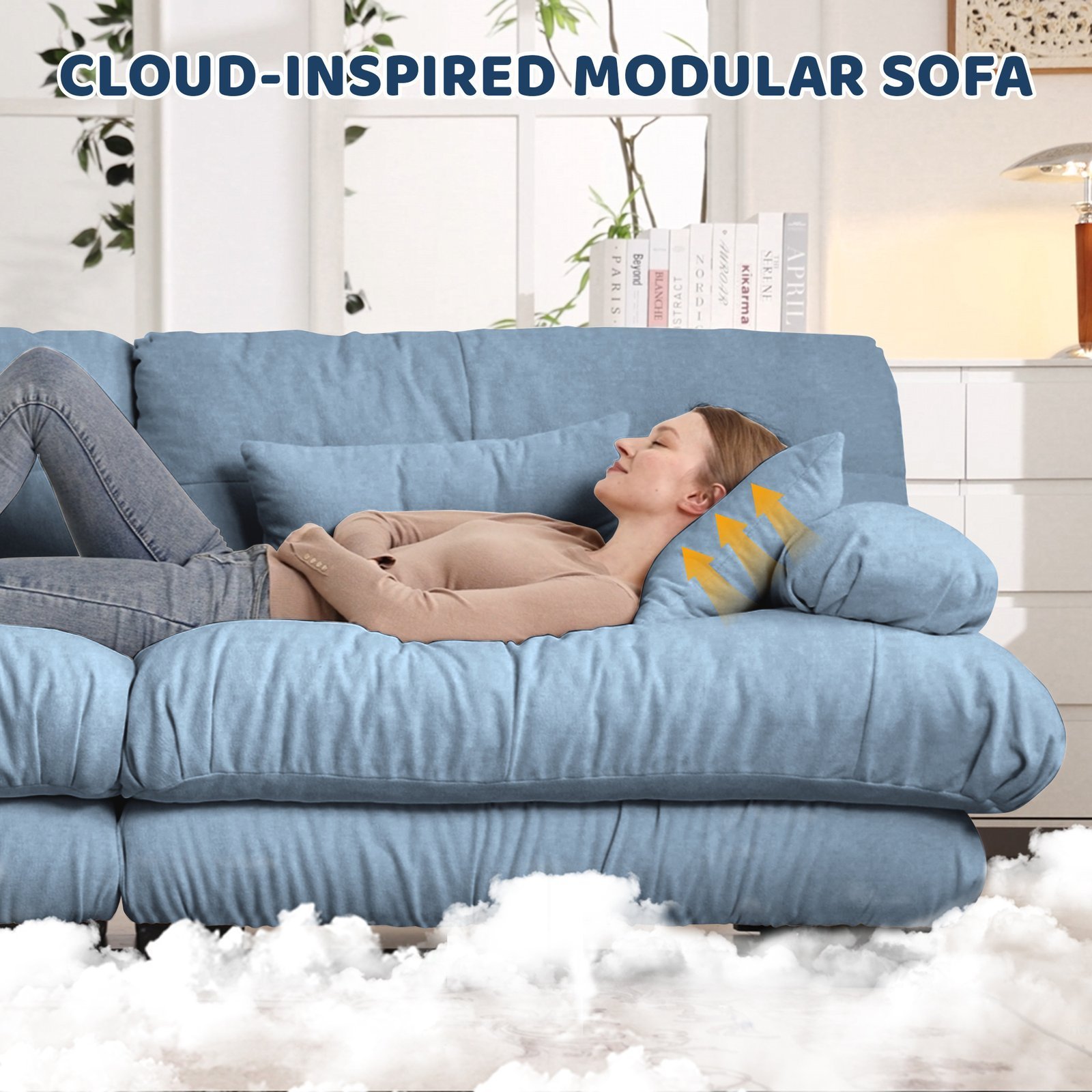 3-Seater Sectional Sofa Modular Deep Seat Sofa Couch , Chenille Sofa Soft Comfy Upholstered Furniture For Living Room, Apartment, Studio, Office,Chenille Blue - Image 5