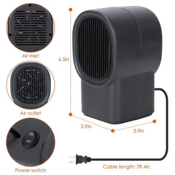 400W Portable Electric Space Heater Mini Desktop Fan Heater Personal Small Space Heater For Home Office - Image 3