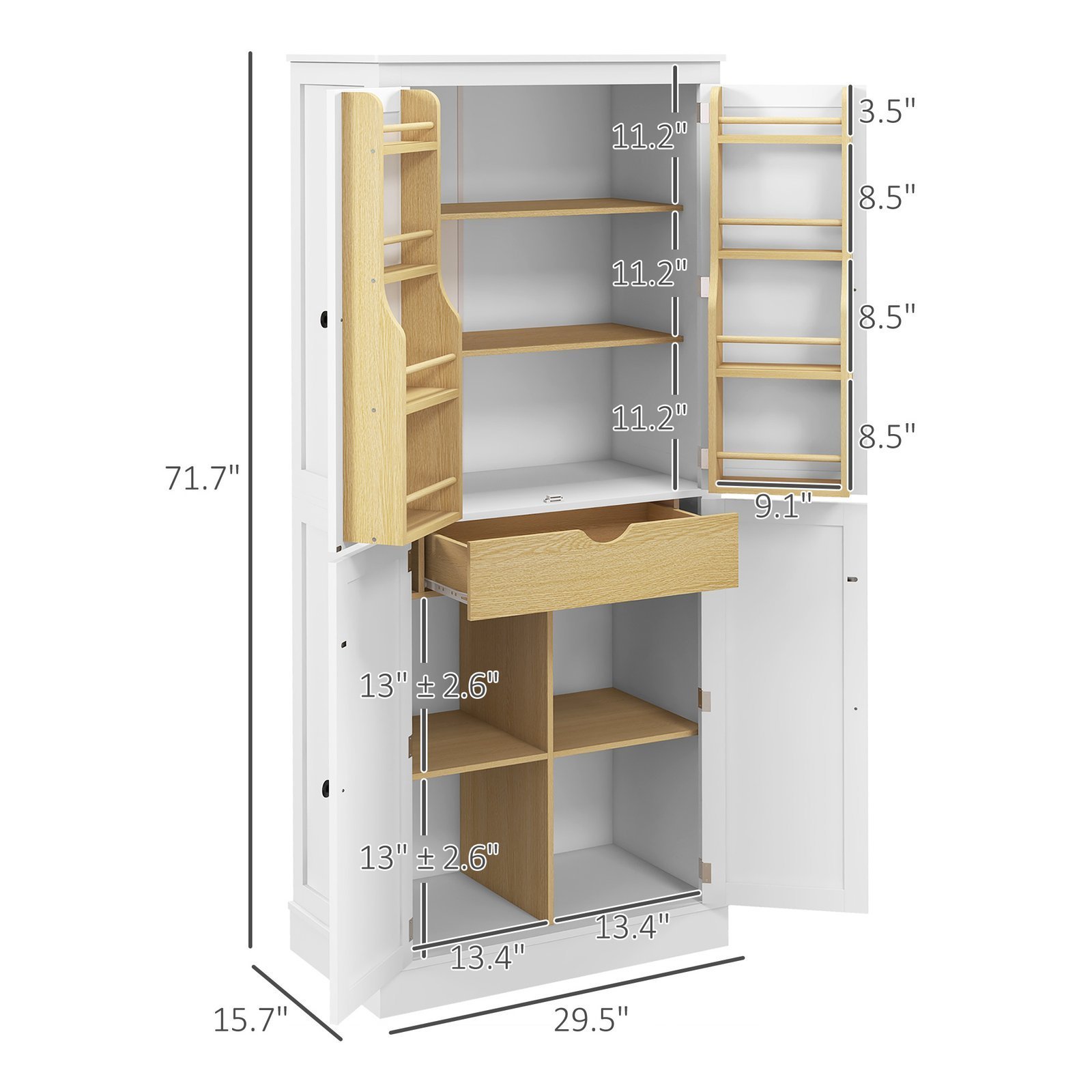 72" Kitchen Pantry Storage Cabinet, Modern Tall Kitchen Cabinet with 5-tier Storage Shelving, 8 Spice Racks, Drawer - Image 3