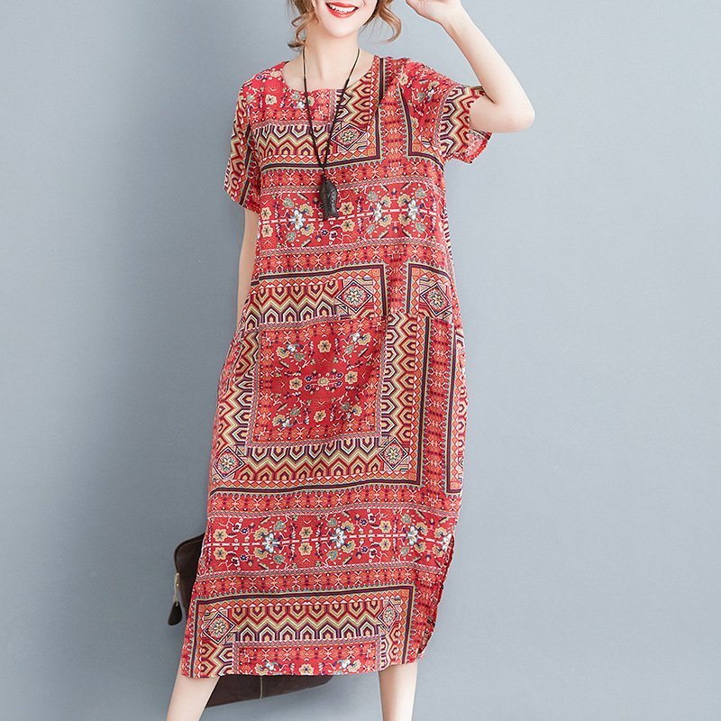 Literary Retro Loose Print Ethnic Style Dress For Women - Image 3