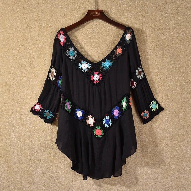 Amazon AliExpress Hot Selling Product Boho Hollow Out Hand Crocheting Flower Bikini Loose Beach Cover-up - Image 3