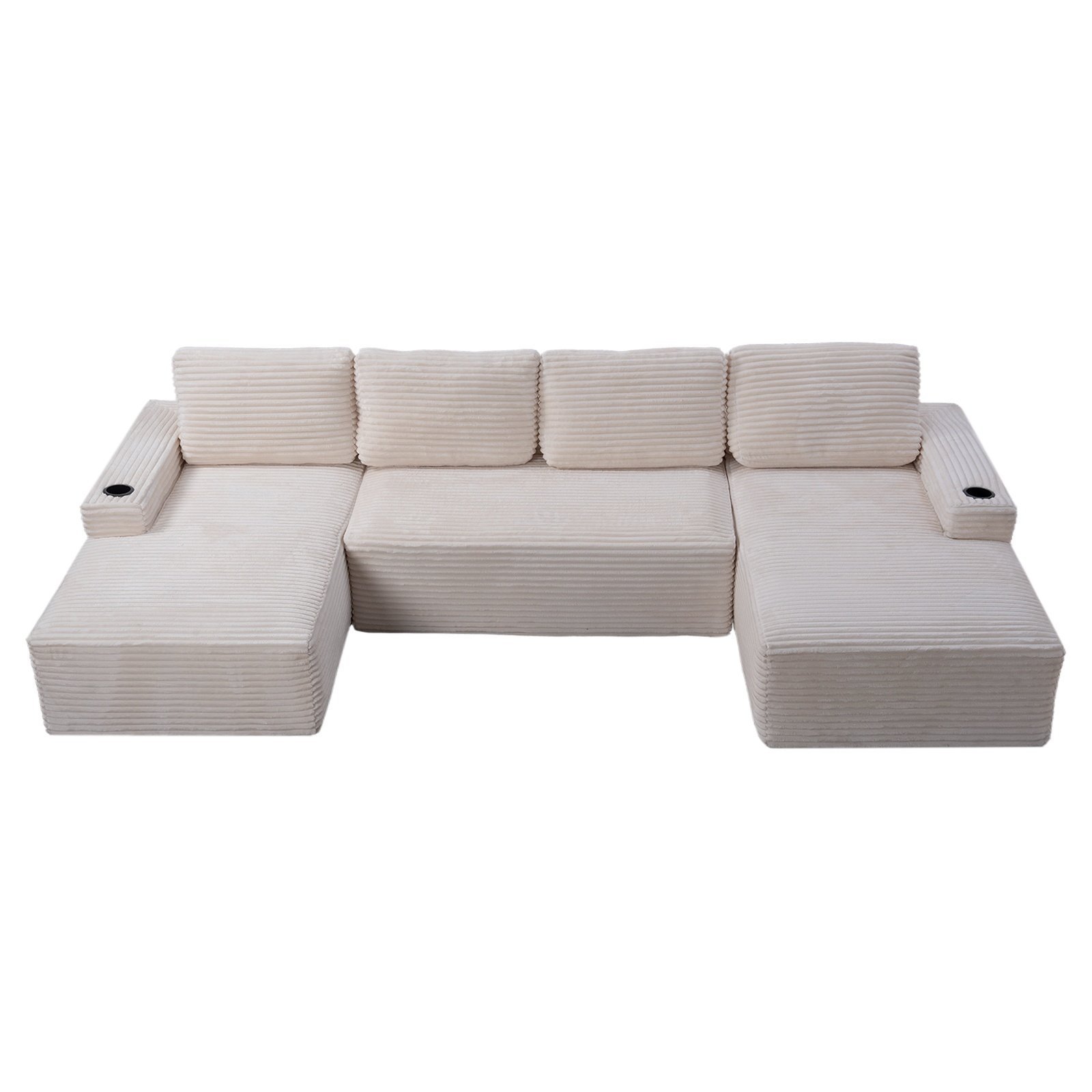 Compressible U-Shaped Sectional Sofa Set,Minimalist Style Modular Sectional Sofa, Corduroy Fabric Cloud Couch For Living Room