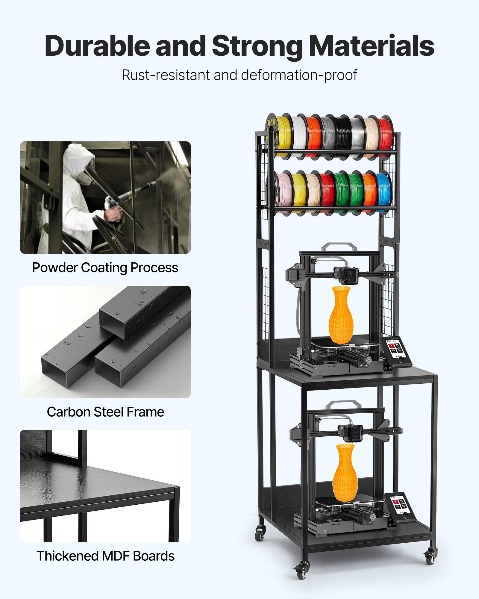 3D Printer Filament Storage Rack, 4-Tier 3D Printer Stand With Filament Storage, Spools Holder Racks Cart With Wheels, Filaments Organzied For 3D Printing Station, Office, Workshop (Shelf Only) - Image 2