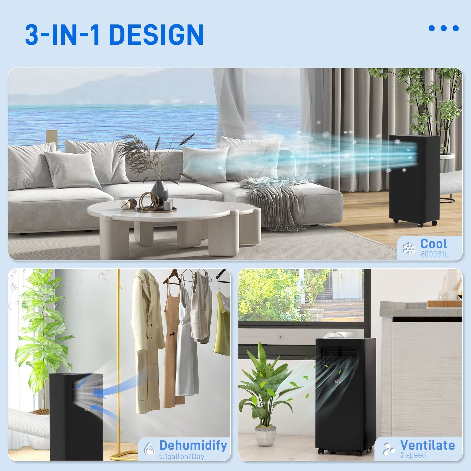 8000 BTU Mobile Air Conditioner, 345 Sq. Ft., AC Unit with Dehumidifier, Sleep, 24H Timer On/Off, Window Kit, Black - Image 6