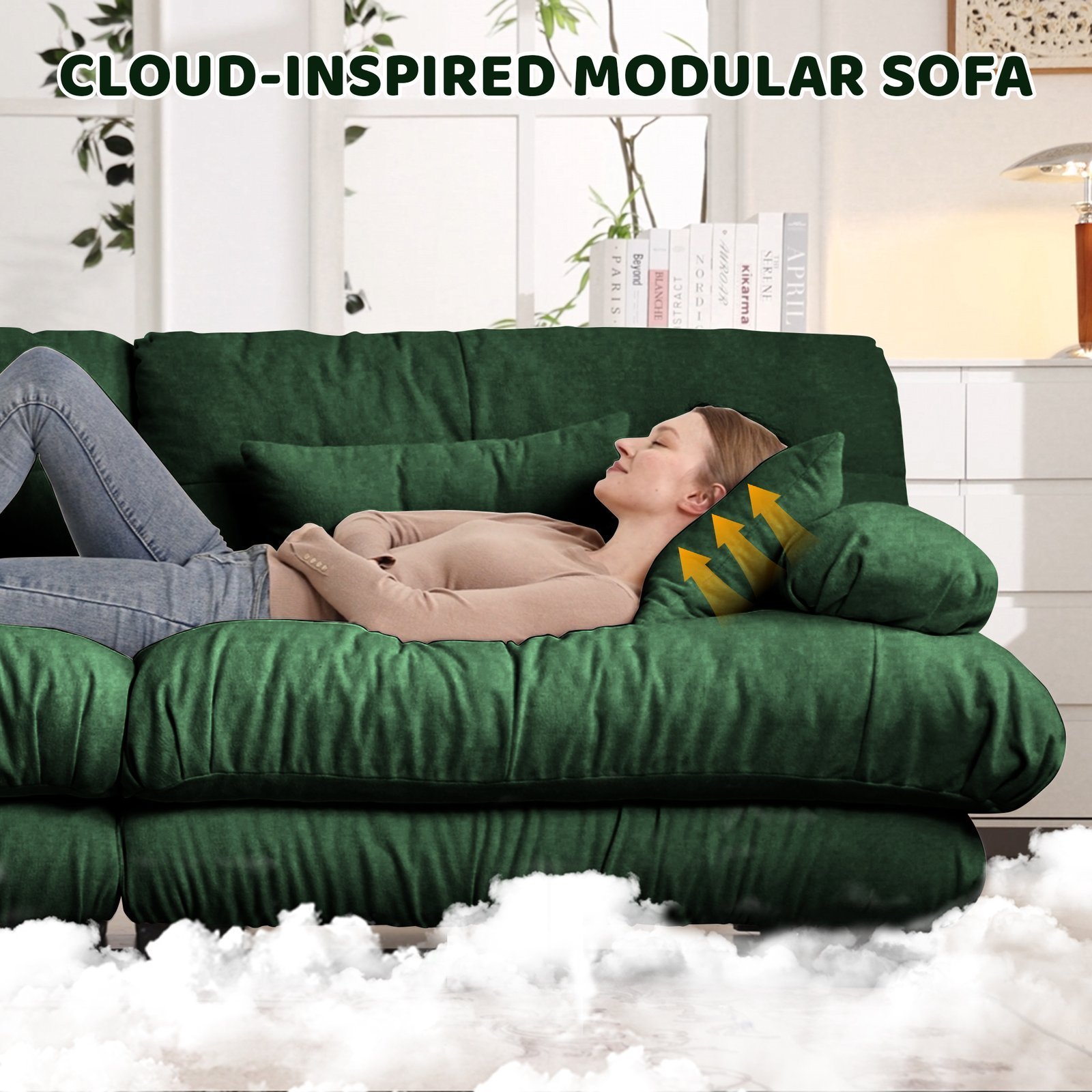 3-Seater Sectional Sofa Modular Deep Seat Sofa Couch , Chenille Sofa Soft Comfy Upholstered Furniture For Living Room, Apartment, Studio, Office,Chenille,Green - Image 5