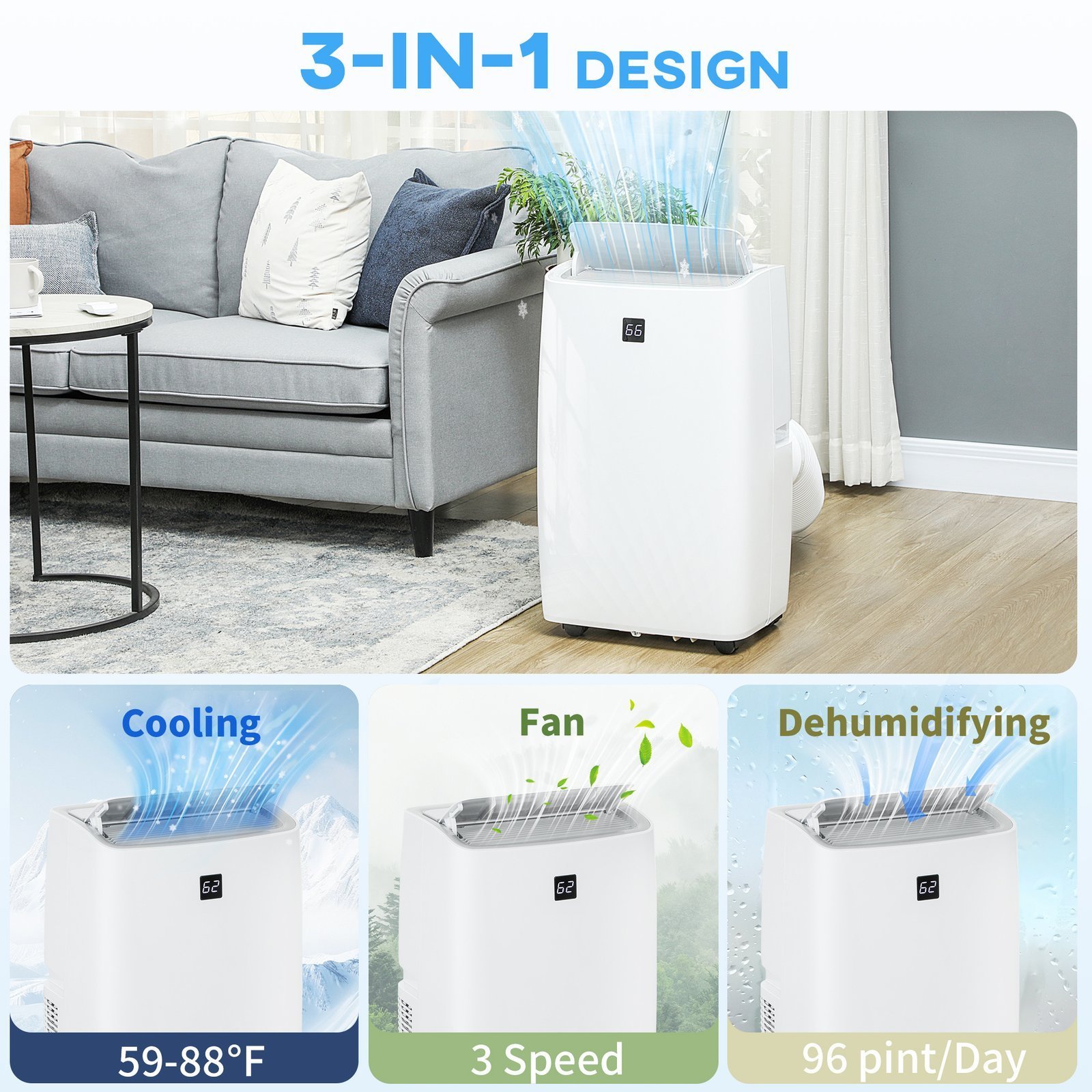 12000 BTU Portable Air Conditioner, AC Unit with Cool, Dehumidifier, Fan, 550 Sq. ft, 24H Timer On Off, Window Kit - Image 2