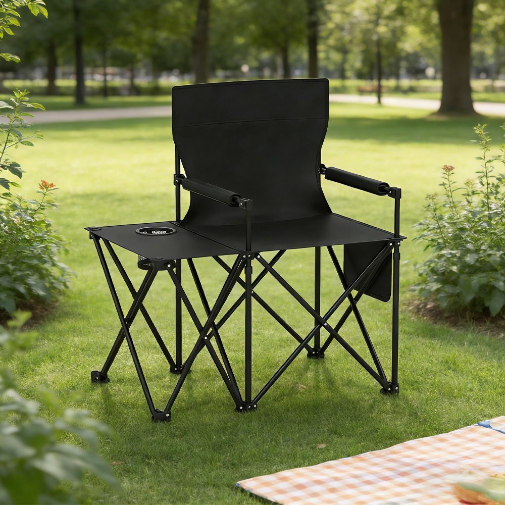 Oversized Camping Chair With Side Table And 2 Storage Pockets PU Coated Oxford Cloth For Camping, RV Trip Or Family Travel - Image 8