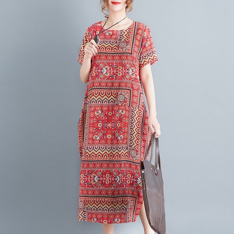 Literary Retro Loose Print Ethnic Style Dress For Women - Image 5