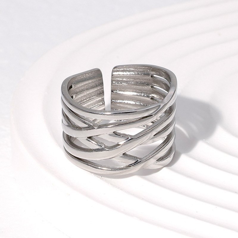 Cross-border Fashion Geometric Line Titanium Steel Ring - Image 3